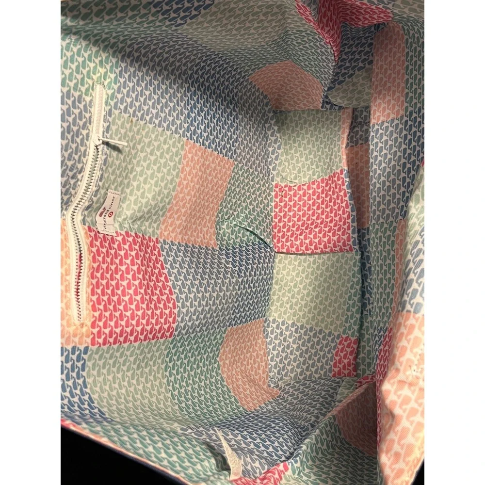 Vineyard Vines Target Pink Whale Tote Blue Large Beach Bag Patchwork Interior - Picture 5 of 9